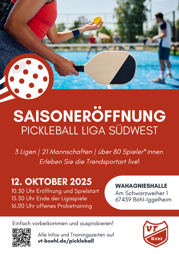 Pickleball Liga Süd-West startet am 12.10.2025 mit Rekordbeteiligung in die Saison 2025/26 in Böhl-Iggelheim bei der VT Böhl