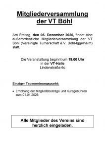 Mehr über den Artikel erfahren Mitgliederversammlung der VT Böhl